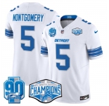 Men's Detroit Lions #5 David Montgomery White 2024 NFC North Champions 90th Anniversary Patch F.U.S.E. Vapor Limited Stitched Jersey