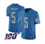 Men's Detroit Lions #5 Matt Prater Blue Team Color Vapor Untouchable Limited Player 100th Season Football Jersey