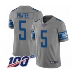 Men's Detroit Lions #5 Matt Prater Limited Gray Inverted Legend 100th Season Football Jersey
