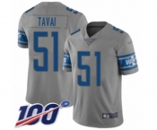 Men's Detroit Lions #51 Jahlani Tavai Limited Gray Inverted Legend 100th Season Football Jersey
