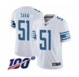 Men's Detroit Lions #51 Jahlani Tavai White Vapor Untouchable Limited Player 100th Season Football Jersey