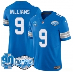 Men's Detroit Lions #9 Jameson Williams Blue 2024 NFC North Champions 90th Anniversary Patch F.U.S.E. Vapor Limited Stitched Jersey