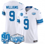 Men's Detroit Lions #9 Jameson Williams White 2024 NFC North Champions 90th Anniversary Patch F.U.S.E. Vapor Limited Stitched Jersey