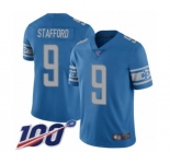 Men's Detroit Lions #9 Matthew Stafford Blue Team Color Vapor Untouchable Limited Player 100th Season Football Jersey