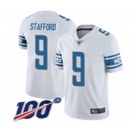 Men's Detroit Lions #9 Matthew Stafford White Vapor Untouchable Limited Player 100th Season Football Jersey