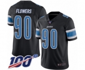 Men's Detroit Lions #90 Trey Flowers Limited Black Rush Vapor Untouchable 100th Season Football Jersey