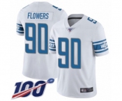 Men's Detroit Lions #90 Trey Flowers White Vapor Untouchable Limited Player 100th Season Football Jersey