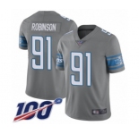 Men's Detroit Lions #91 A'Shawn Robinson Limited Steel Rush Vapor Untouchable 100th Season Football Jersey