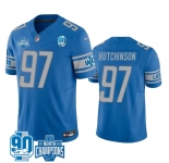 Men's Detroit Lions #97 Aidan Hutchinson Blue 2023 90th Anniversary North Division Champions Patch Limited Stitched Jersey