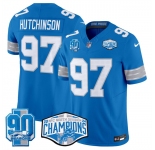 Men's Detroit Lions #97 Aidan Hutchinson Blue 2024 NFC North Champions 90th Anniversary Patch F.U.S.E. Vapor Limited Stitched Jersey