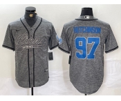 Men's Detroit Lions #97 Aidan Hutchinson Grey Gridiron With Patch Cool Base Stitched Baseball Jersey