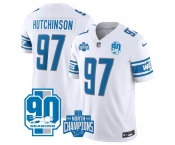 Men's Detroit Lions #97 Aidan Hutchinson White 2023 90th Anniversary North Division Champions Patch Limited Stitched Jersey