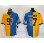 Men's Detroit Lions #97 Aidan Hutchinson Yellow Blue Split Vapor Limited Stitched Jersey