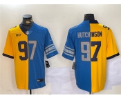Men's Detroit Lions #97 Aidan Hutchinson Yellow Blue Split Vapor Limited Stitched Jersey