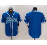Men's Detroit Lions Blank Blue Cool Base Stitched Baseball Jersey