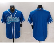 Men's Detroit Lions Blank Blue Cool Base Stitched Baseball Jersey