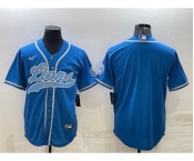 Men's Detroit Lions Blank Blue With Patch Cool Base Stitched Baseball Jersey
