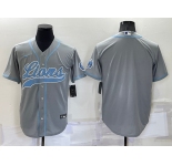 Men's Detroit Lions Blank Grey Stitched MLB Cool Base Nike Baseball Jersey