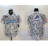 Men's Detroit Lions Team Big Logo 2024 Arctic Camo Salute To Service Stitched Baseball Jersey