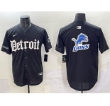 Men's Detroit Lions Team Big Logo Black 'Motor Gothic Edition' Vapor Premier Limited Stitched Baseball Jersey