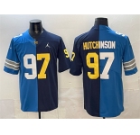 Men's Detroit Lions X Wolverines #97 Aidan Hutchinson Blue Navy Split Vapor Limited Stitched Jersey
