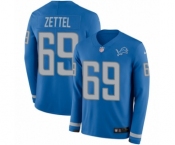 Men's Nike Detroit Lions #69 Anthony Zettel Limited Blue Therma Long Sleeve NFL Jersey