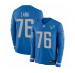 Men's Nike Detroit Lions #76 T.J. Lang Limited Blue Therma Long Sleeve NFL Jersey
