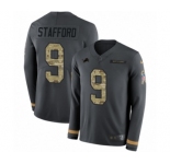 Men's Nike Detroit Lions #9 Matthew Stafford Limited Black Salute to Service Therma Long Sleeve NFL Jersey