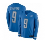 Men's Nike Detroit Lions #9 Matthew Stafford Limited Blue Therma Long Sleeve NFL Jersey