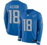 Nike Lions #18 Geronimo Allison Blue Team Color Men's Stitched NFL Limited Therma Long Sleeve Jersey
