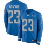 Nike Lions #23 Desmond Trufant Blue Team Color Men's Stitched NFL Limited Therma Long Sleeve Jersey
