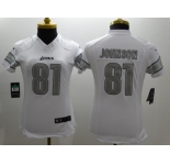 Nike Women Detroit Lions #81 Calvin Johnson Platinum White Jerseys