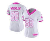 Women Nike Detroit Lions #58 Paul Worrilow Limited White Pink Rush Fashion NFL Jersey