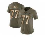 Women Nike Detroit Lions #77 Cornelius Lucas Limited Olive Gold Salute to Service NFL Jersey