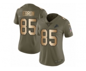 Women Nike Detroit Lions #85 Eric Ebron Limited Olive Gold Salute to Service NFL Jersey