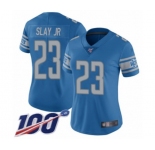 Women's Detroit Lions #23 Darius Slay Blue Team Color Vapor Untouchable Limited Player 100th Season Football Jersey