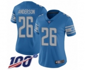 Women's Detroit Lions #26 C.J. Anderson Blue Team Color Vapor Untouchable Limited Player 100th Season Football Jersey