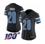 Women's Detroit Lions #28 Quandre Diggs Limited Black Rush Vapor Untouchable 100th Season Football Jersey