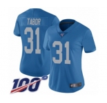 Women's Detroit Lions #31 Teez Tabor Blue Alternate Vapor Untouchable Limited Player 100th Season Football Jersey