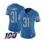 Women's Detroit Lions #31 Teez Tabor Blue Team Color Vapor Untouchable Limited Player 100th Season Football Jersey