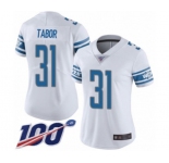 Women's Detroit Lions #31 Teez Tabor White Vapor Untouchable Limited Player 100th Season Football Jersey