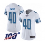 Women's Detroit Lions #40 Jarrad Davis White Vapor Untouchable Limited Player 100th Season Football Jersey