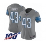 Women's Detroit Lions #43 Will Harris Limited Steel Rush Vapor Untouchable 100th Season Football Jersey