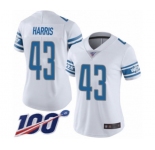 Women's Detroit Lions #43 Will Harris White Vapor Untouchable Limited Player 100th Season Football Jersey