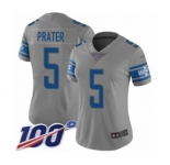 Women's Detroit Lions #5 Matt Prater Limited Gray Inverted Legend 100th Season Football Jersey