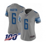 Women's Detroit Lions #6 Sam Martin Limited Gray Inverted Legend 100th Season Football Jersey