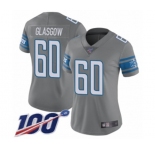 Women's Detroit Lions #60 Graham Glasgow Limited Steel Rush Vapor Untouchable 100th Season Football Jersey