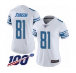 Women's Detroit Lions #81 Calvin Johnson White Vapor Untouchable Limited Player 100th Season Football Jersey