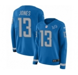 Women's Nike Detroit Lions #13 T.J. Jones Limited Blue Therma Long Sleeve NFL Jersey