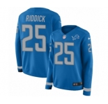 Women's Nike Detroit Lions #25 Theo Riddick Limited Blue Therma Long Sleeve NFL Jersey